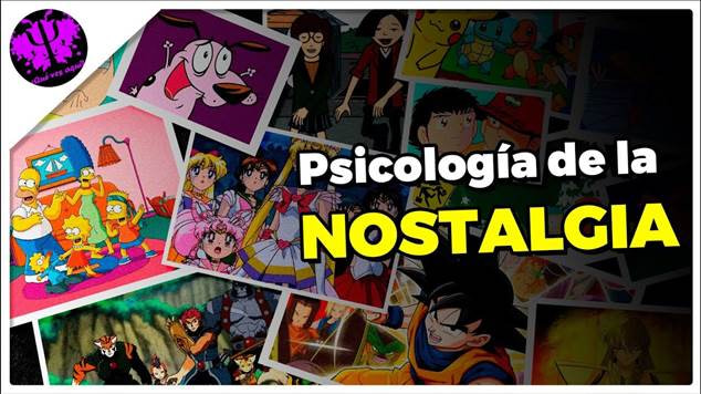 Collage de dibujos animados nostálgicos y anime que ilustran la psicología de la nostalgia.