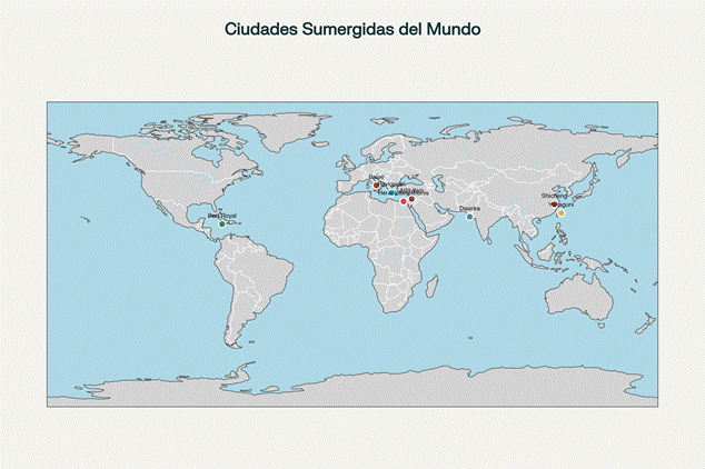 Ubicación geográfica de las principales ciudades sumergidas del mundo