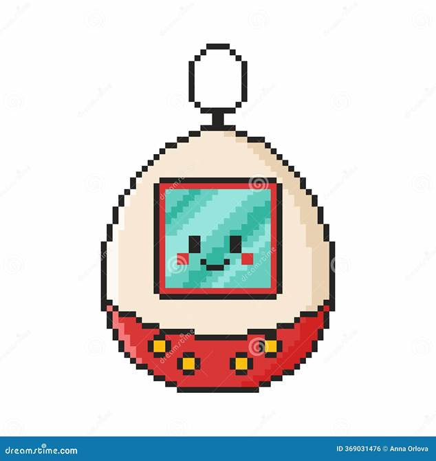 Pixel art de un Tamagotchi vintage, un nostálgico icono digital de las mascotas de los años 90.