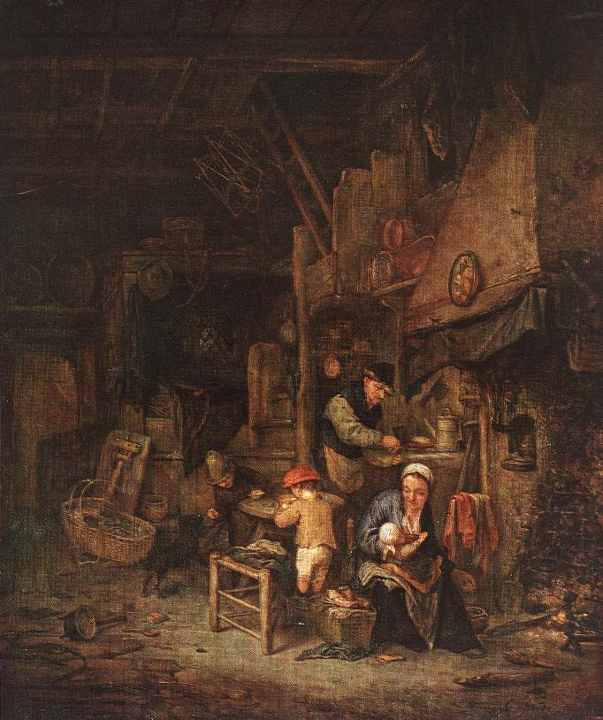 Adriaen van Ostade | Interior with a Peasant Family 1647 Oil on oakwood, 43,1 x 36,5 cm Szépmuvészeti Múzeum, Budapes