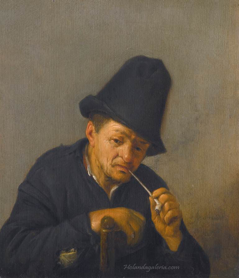 Adriaen van Ostade | Old Man Smoking a Pipe-Oil on panel, 21 x 18 cm Private collection