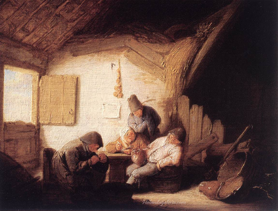 Adriaen van Ostade | Village Tavern with Four Figures 1635 Oil on oak, 13 x 17 cm Residenzgalerie, Salzburg