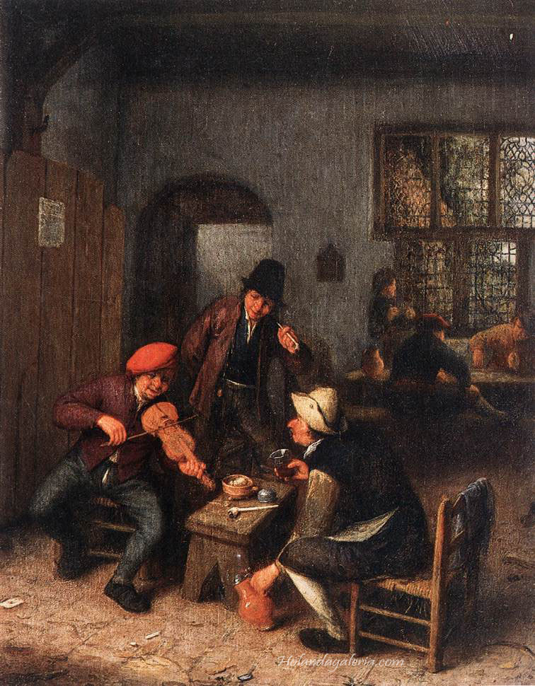 Adriaen van Ostade | Interior of a Tavern with Violin Player-Oil on canvas Galleria Franchetti, Ca' d'Oro, Venice
