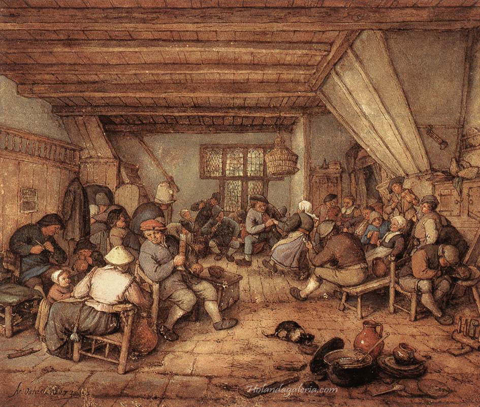 Adriaen van Ostade | Feasting Peasants in a Tavern 1673 Oil on canvas, 21,9 x 25,7 cm Historisch Museum, Amsterdam