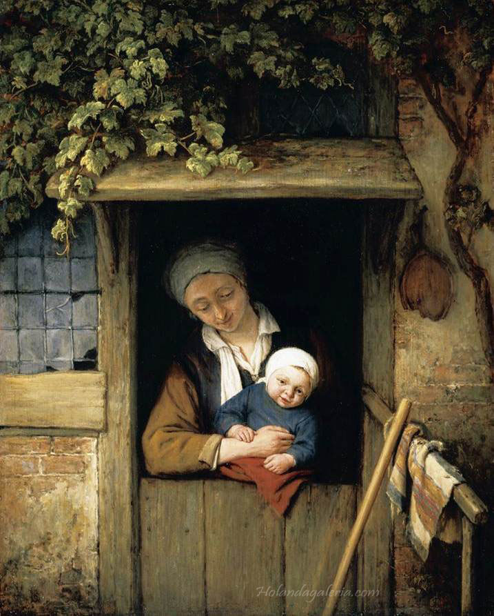 Adriaen van Ostade | Mother Holding her Child in a Doorway 1667 Oil on oak panel, 37 x 29 cm Private collection