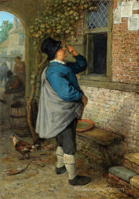 Adriaen van Ostade | A Man With Pince-Nez (The Sense of Sight)-Oil on panel, 16 x 11 cm Private collection