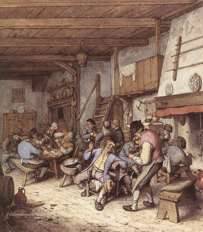 Adriaen van Ostade | Tavern Interior 1680 Watercolour on paper, 228 x 203 mm Musées Royaux des Beaux-Arts, Brussels