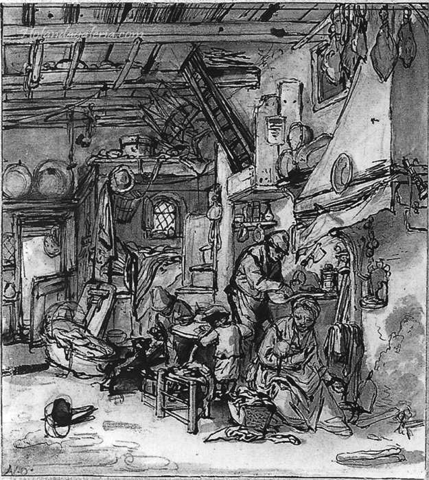 Adriaen van Ostade | The Family c. 1647 Pen and brown ink over black chalk, 174 x 154 mm The Morgan Library and Museum, New York