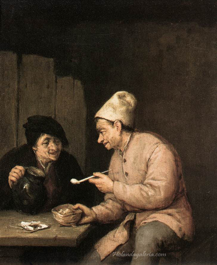 Adriaen van Ostade | Piping and Drinking in the Tavern-Oil on wood Residenzgalerie, Salzburg