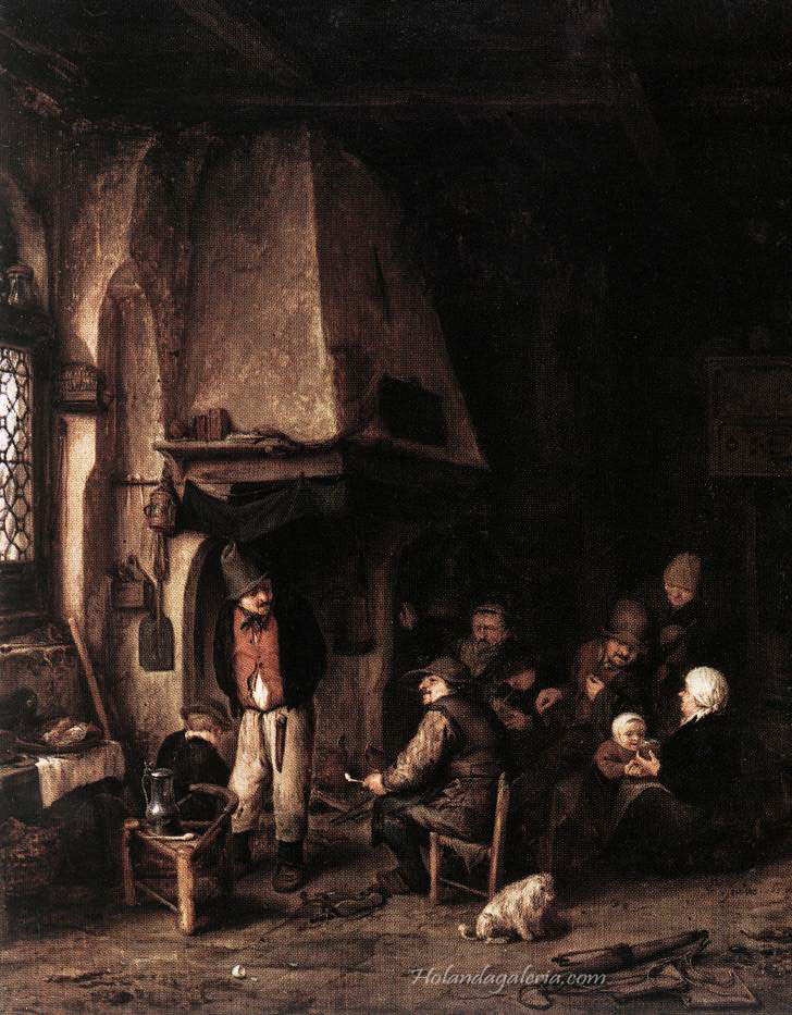 Adriaen van Ostade | Interior of a Farmhouse with Skaters 1650 Oil on panel, 44 x 36 cm Rijksmuseum, Amsterdam